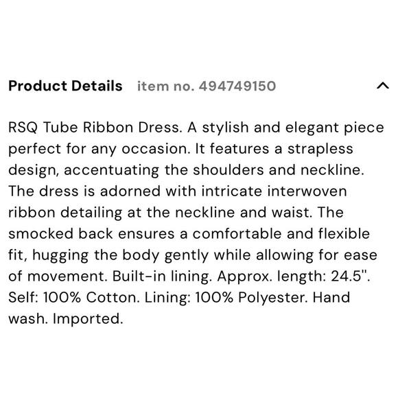 NWOT RSQ Tube Ribbon Dress size M - Picture 9 of 9
